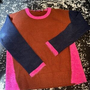 Women’s LOFT color block Brown, Pink, Navy Blue Sweater Size Small Petite
